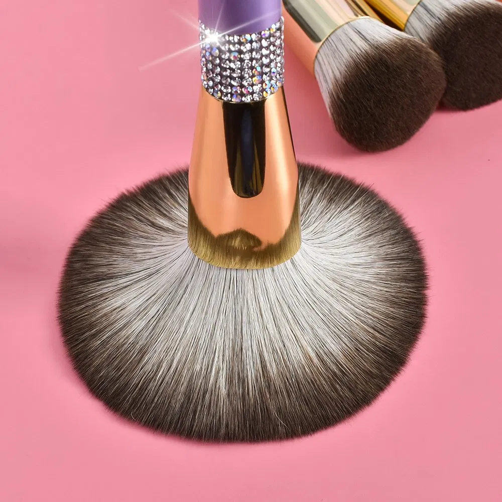 Conjunto de Pincéis de Maquiagem de Luxo com Cabo Roxo, Conjunto de Pincéis de Maquiagem de Alta Qualidade com Brilho e Joias em Grande Escala