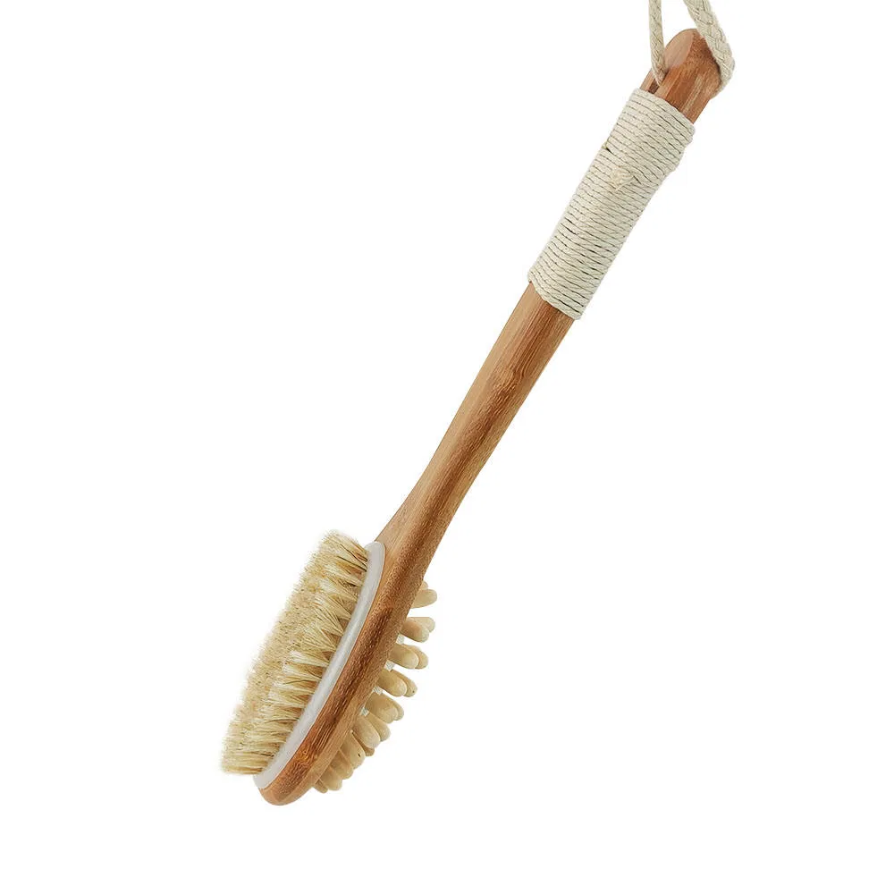 Escova de Banho de Cerdas de Bambu Personalizada com Cabo Longo e Ecológica para Massagem Corporal e Esfoliação