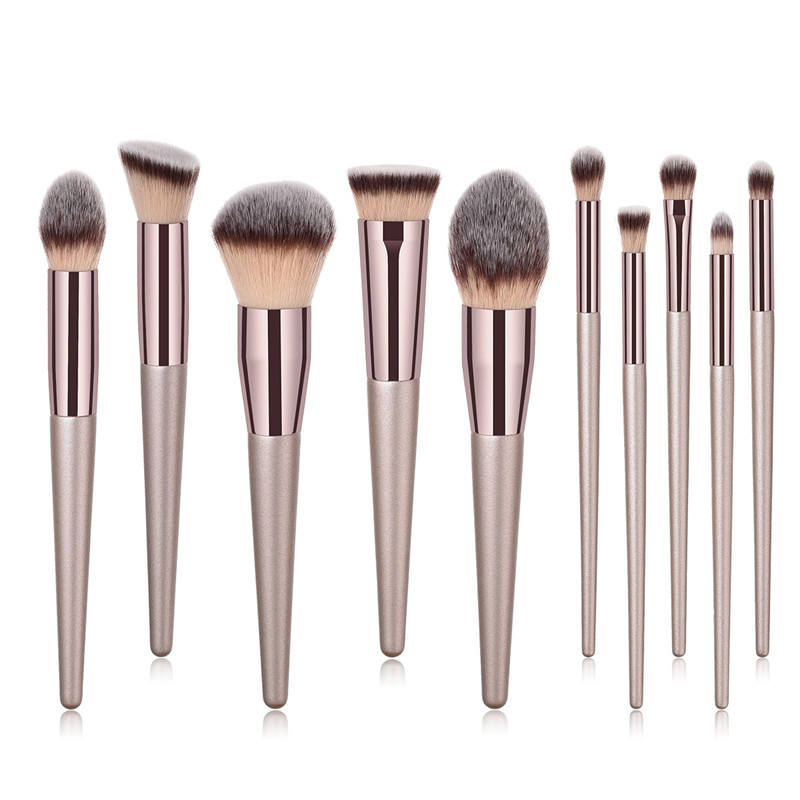 Conjunto de Pincéis de Maquiagem Veganos Profissionais Únicos de Champagne Japonês de Marca Própria 10PCS