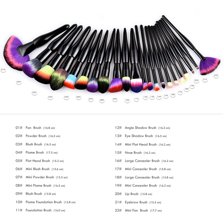 Preto 22 Pincel de Maquiagem Natural Cerdas de Nylon Coloridas Pincel de Maquiagem Profissional Rótulo Privado Conjunto de Pincéis de Maquiagem por Atacado
