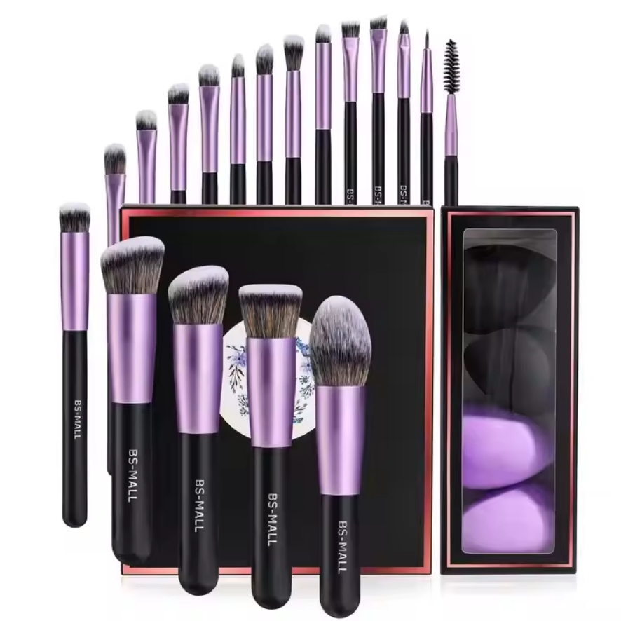 Conjunto de escovas de make-up Pincel angular Brush Fan Brush Vegan Synthetic 18 Escovas de maquilhagem cosméticas