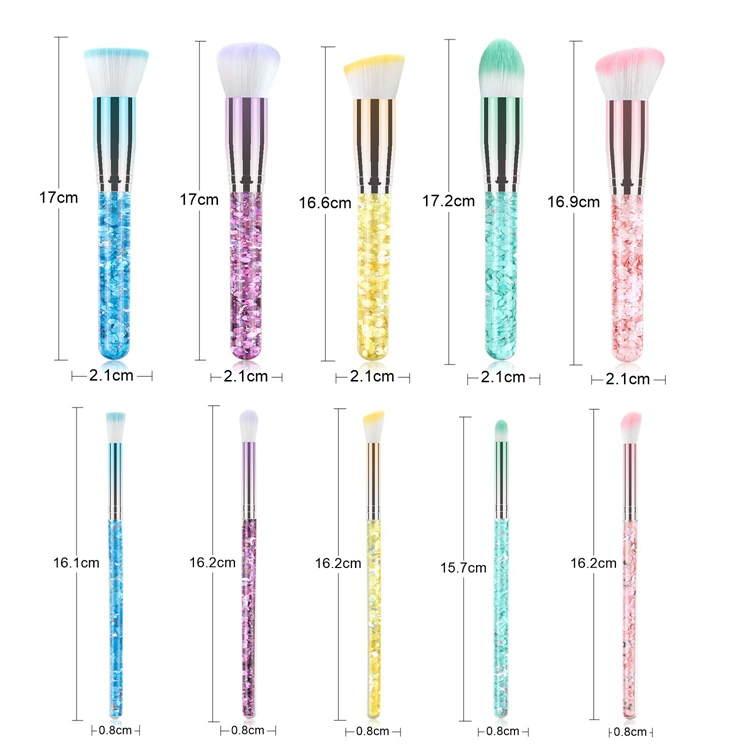 2021 Nova Coleção de Verão Conjunto de Pincéis de Maquiagem de Glitter Líquido Cristal Luxuoso 10 em 1 Conjunto de Pincéis Marca Privada