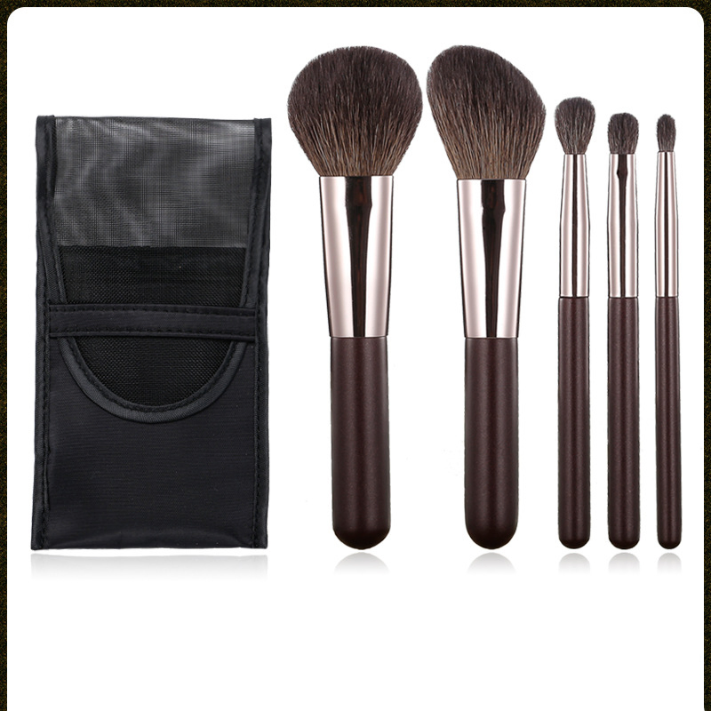 Atacado 5PCS Pincéis de Maquiagem Portáteis de Cabelo de Cabra com Etiqueta Privada para Viagem com Bolsa Cosmética