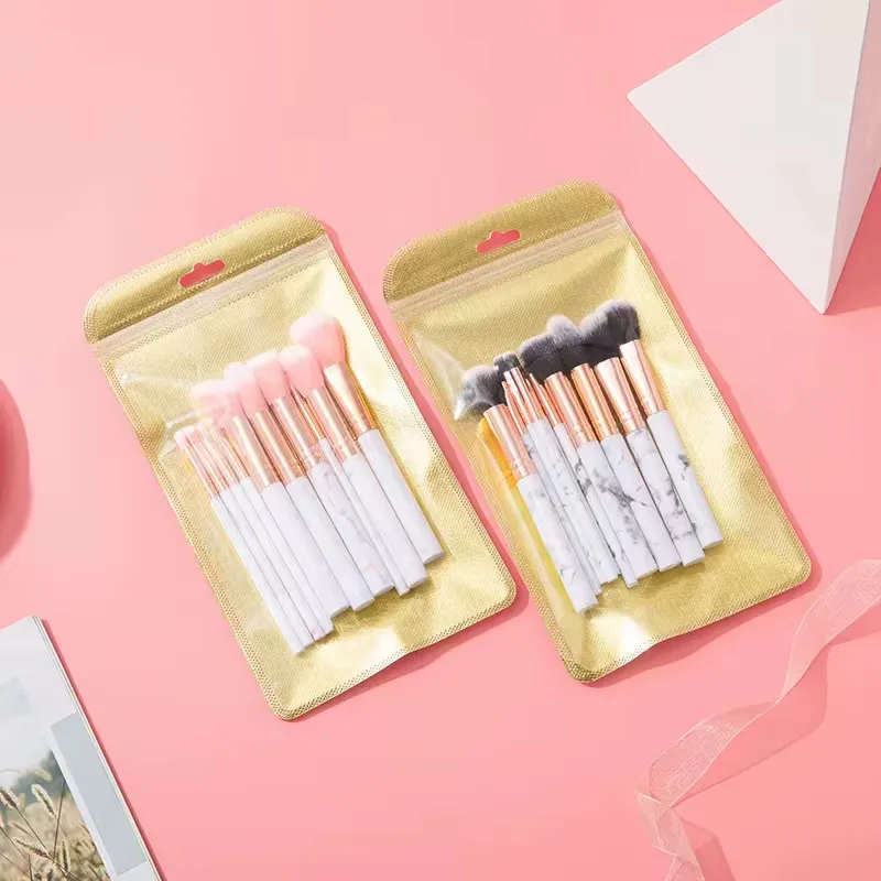10PCS Conjunto de Pincéis de Maquiagem com Cabo de Mármore Rosa e Ferramentas Cosméticas Profissionais