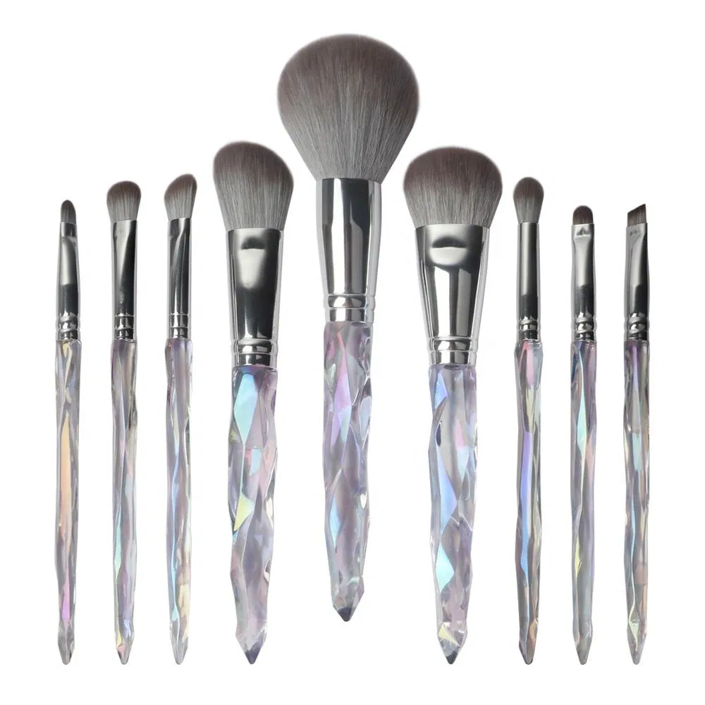 Atacado 9 PCS Blush em Pó Cristal Macio Claro Pincéis de Maquiagem de Luxo com Strass Sintético Vegano Marca Privada