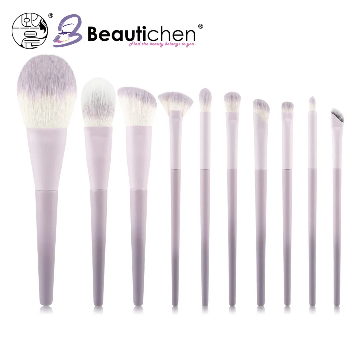 Conjunto de Pincéis de Maquiagem Gradiente Roxo Beautichen 10-Piece – Cerdas Sintéticas Macias para Base, Contorno, Esfumado, Sombra – Pincéis Cosméticos Veganos