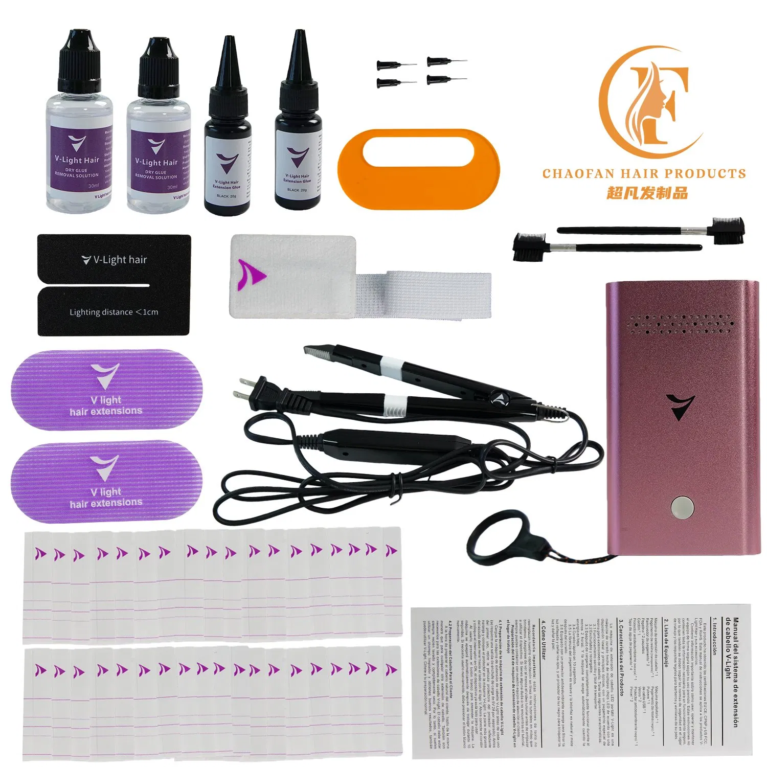 Máquina Profissional para Remoção de Cola Segura para a Pele com Capuz de Agulha, Lanyard, Escova para Remoção de Cabelo, Cabo USB, Máquina de Fábrica, Ferramenta de Extensão de Cabelo V-Light