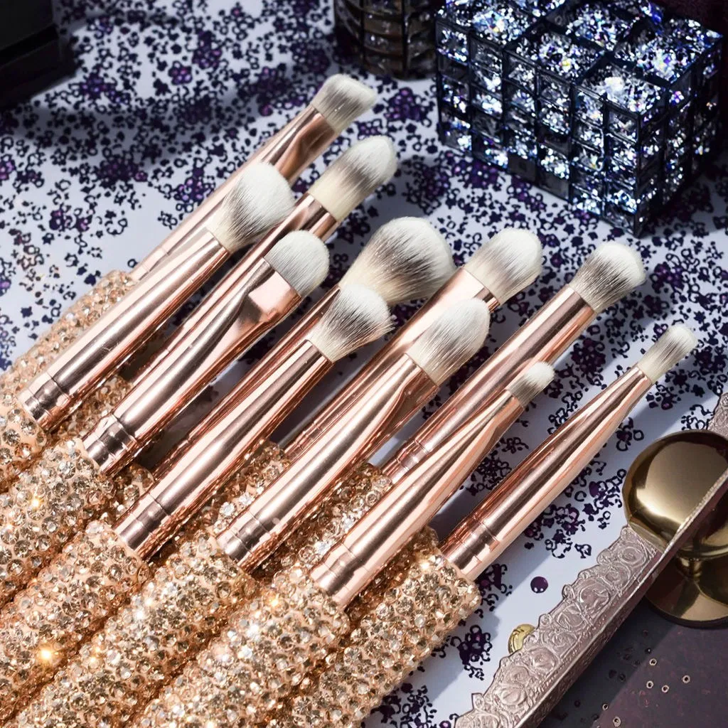 Conjunto de Pincéis de Maquiagem de Luxo de Alta Qualidade Ferramentas Atacado Personalização Strass Diamante Espuma, Pincel de Maquiagem Profissional