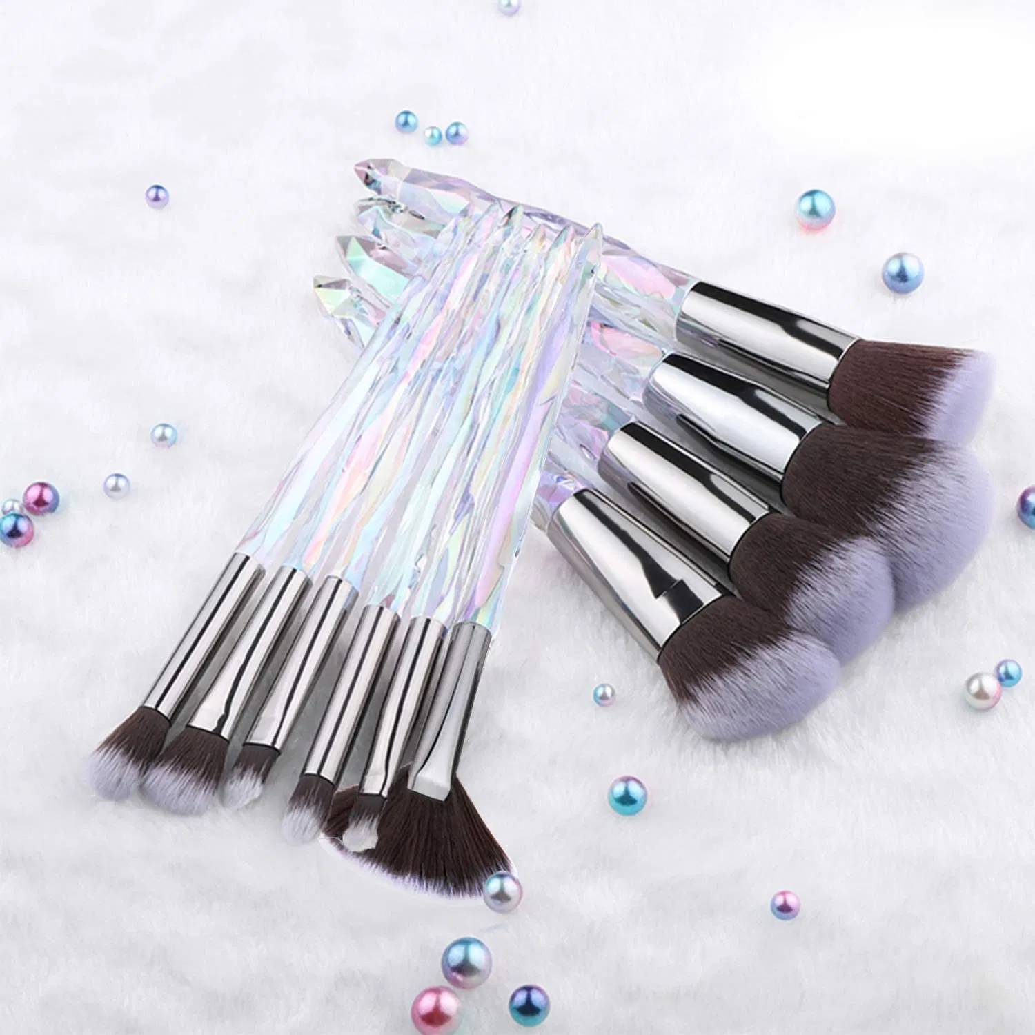 Conjunto de Pincéis de Maquiagem Beautichen Cabo de Cristal Fibra Sintética Premium Base Pó Corretivo Sombra de Olho 10 PCS Conjunto de Pincéis de Maquiagem
