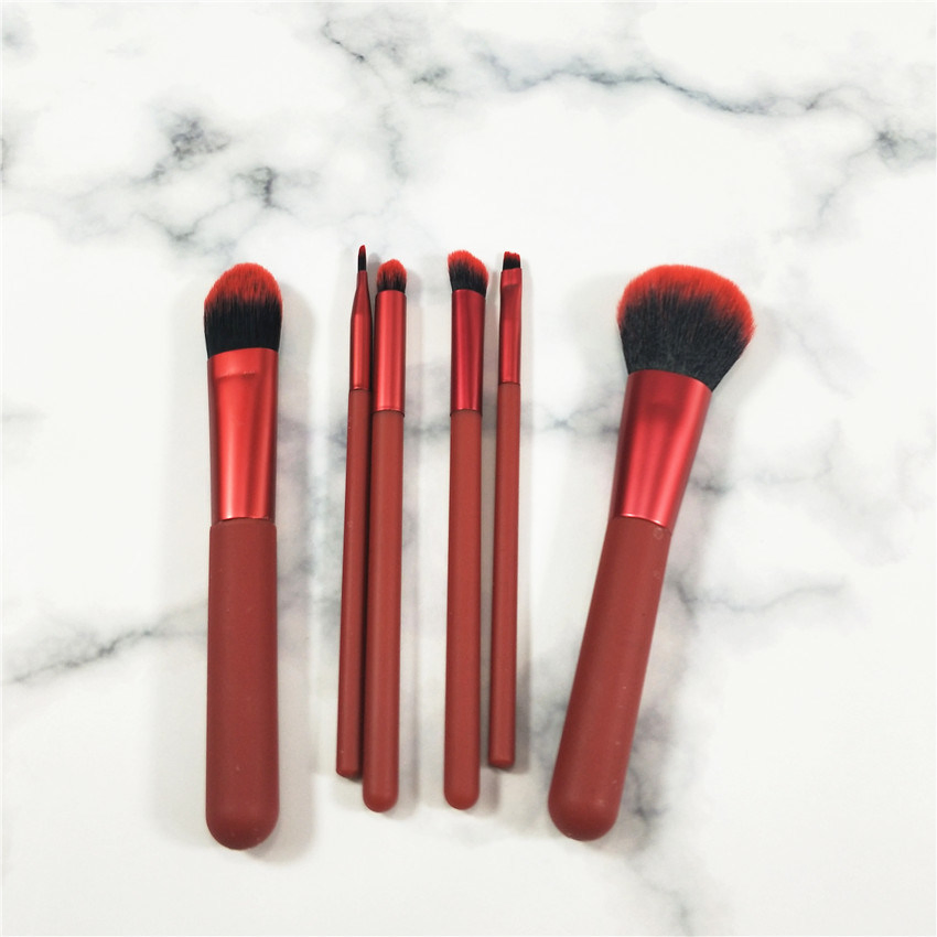 Ferramenta Cosmética Vermelha Profissional para Maquiagem por Atacado 6PCS Kit de Pincéis Kabuki para Rosto e Sombra de Olhos