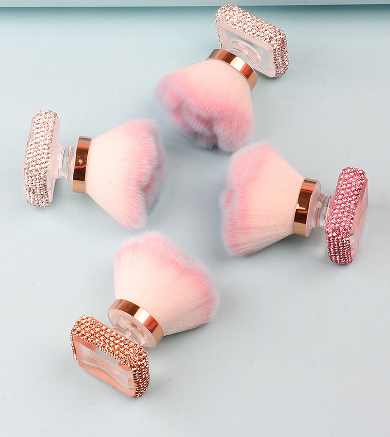 2025 Pincéis de Pó Macio com Strass Rosa de Alta Qualidade, Escova para Poeira de Unhas, Cerdas Sintéticas, Pincel de Maquiagem de Luxo