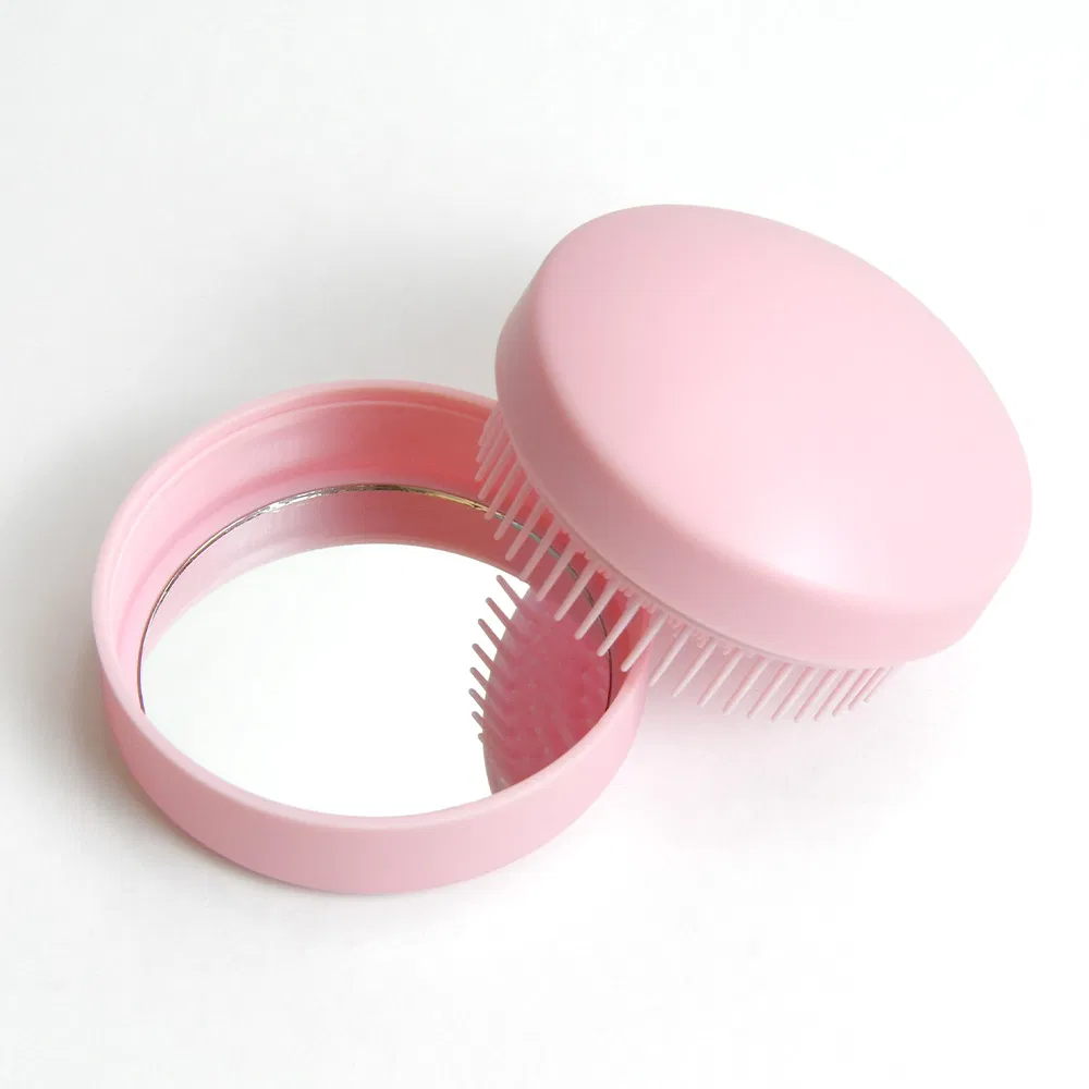 Escova de cabelo portátil redonda de silicone macio para bebês, pente de plástico com espelho de maquiagem de um lado