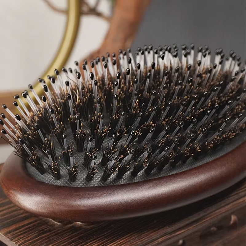 Escova de Cerdas de Javali em Madeira de Bambu Formato de Viagem Produtos para Cabelo Sustentáveis e Ecológicos Escova de Cabelo Designer Escova de Paddle de Madeira
