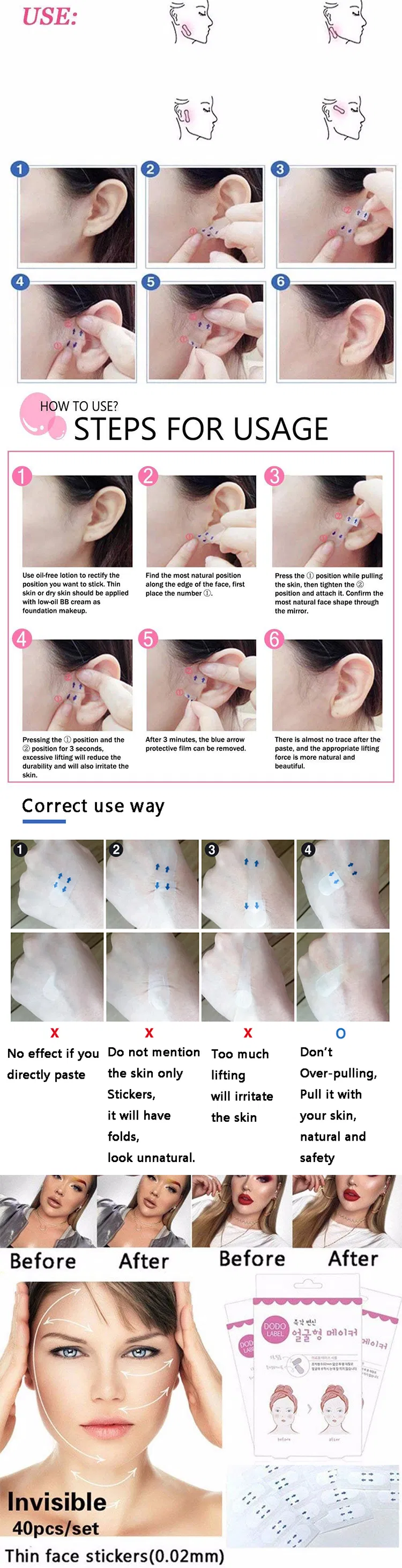 Ferramentas e Acessórios de Maquiagem Adesivos para Lifting Facial Adesivo em V