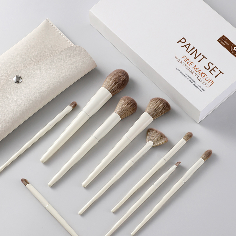 Conjunto de Pincéis de Maquiagem Bege Logotipo Personalizado Pincéis de Maquiagem Plástico Marca Privada