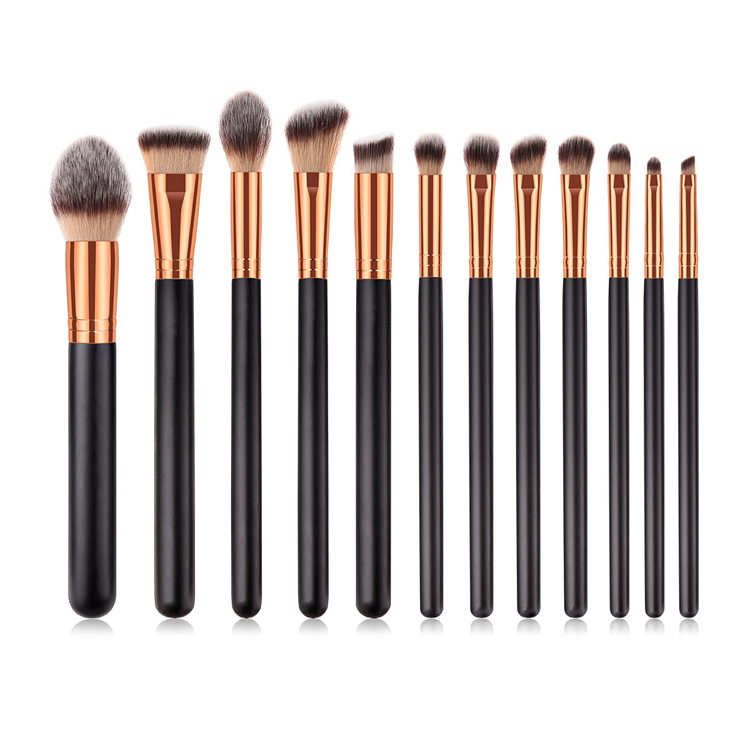 Conjunto de Pincéis de Maquiagem Personalizado de Alta Qualidade Profissional Vegano Preto de Fabricação por Atacado com Logo da Marca 12PCS
