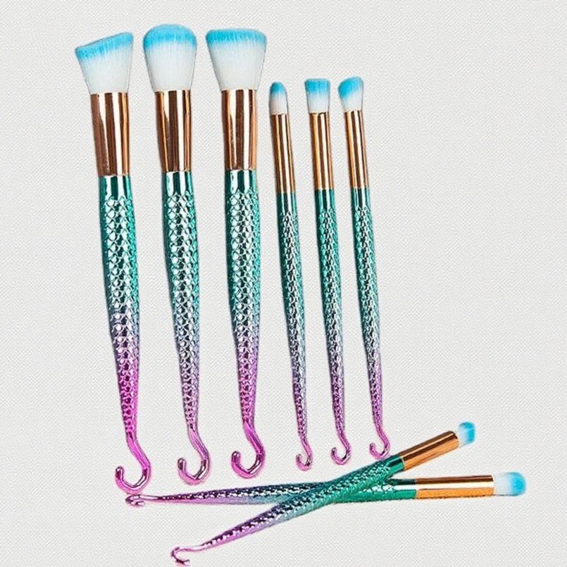 10PCS Kit de Pincéis de Peixe Sereia para Maquiagem de Olhos de Sereia para Meninas