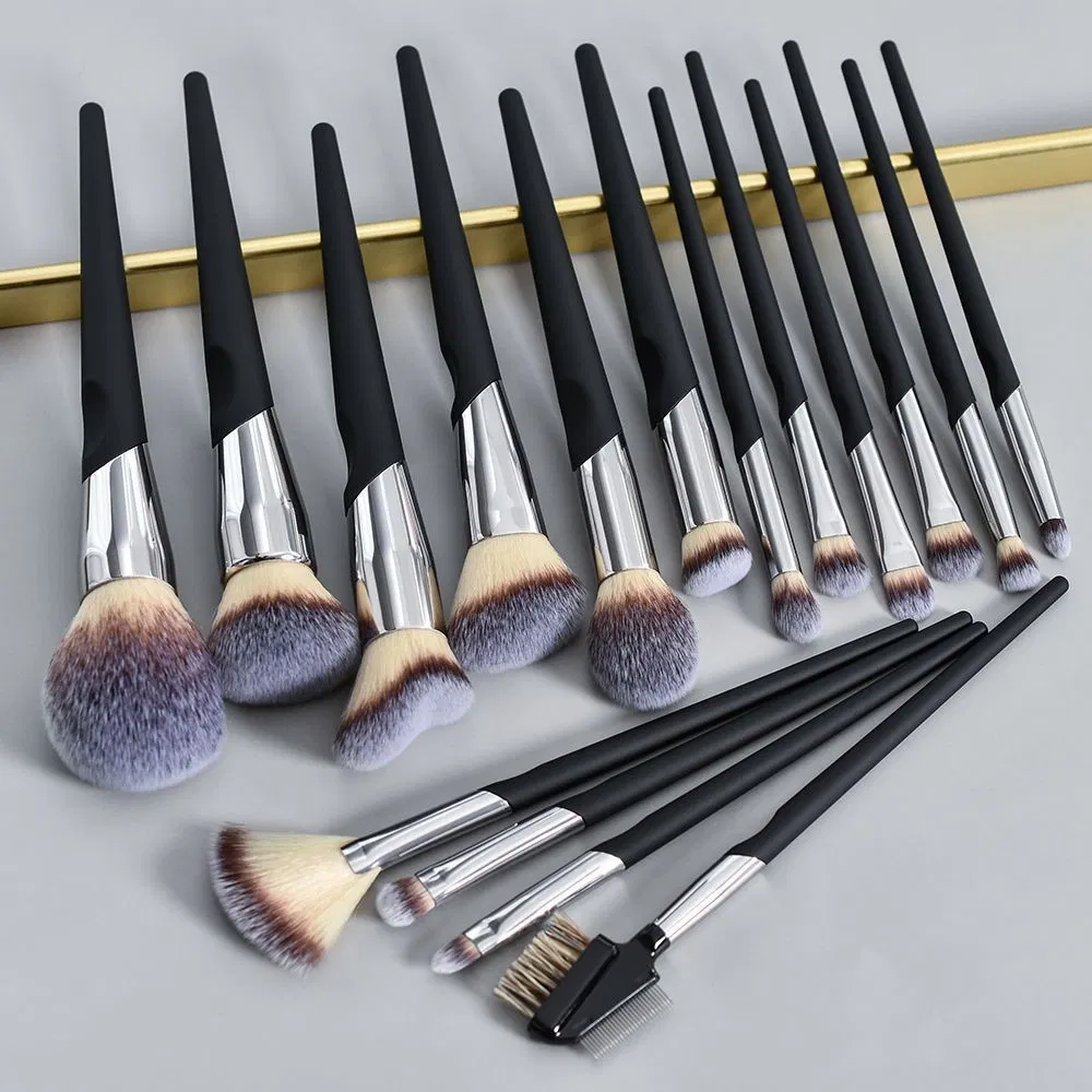 Atacado 16PCS Novo Conjunto de Pincéis de Maquiagem Profissional Planos de Luxo Preto Branco Rosa com Cabo de Madeira Etiqueta da Marca Personalizada