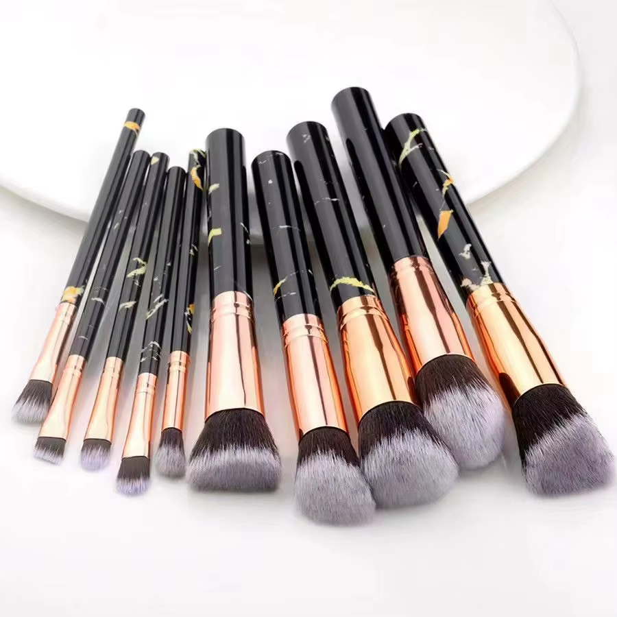 10PCS Conjunto de Pincéis de Maquiagem com Cabo de Mármore Rosa e Ferramentas Cosméticas Profissionais