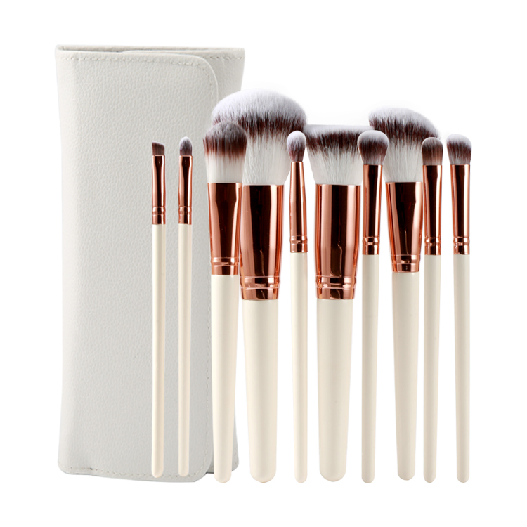 10PCS Pincel de Maquiagem de Fibra Sintética Premium Livre de Crueldade para Mistura de Base, Blush, Corretivo, Sombra de Olhos, Inclui Bolsa de Maquiagem de Viagem