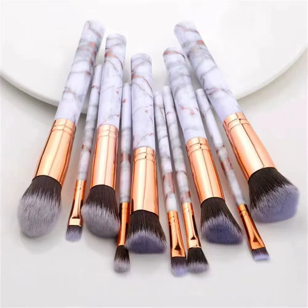 10PCS Conjunto de Pincéis de Maquiagem com Cabo de Mármore Rosa e Ferramentas Cosméticas Profissionais