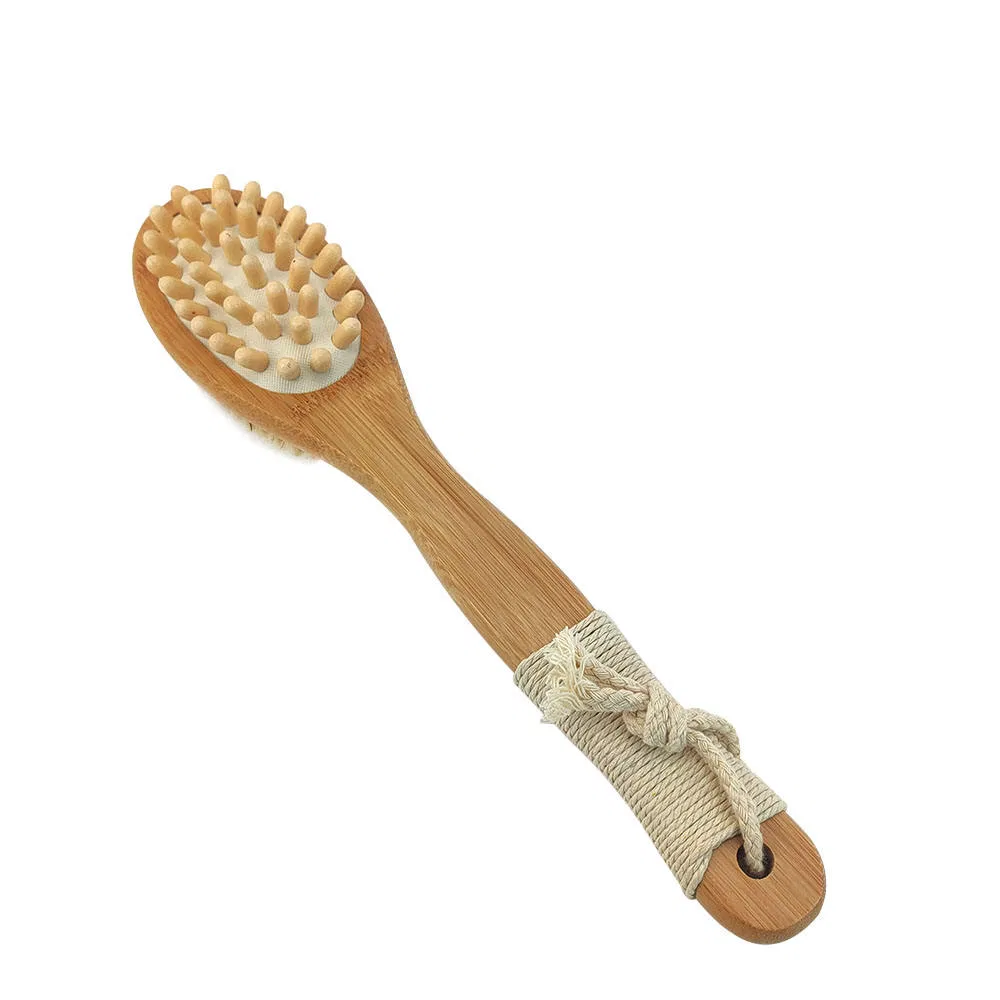 Escova de Banho de Cerdas de Bambu Personalizada com Cabo Longo e Ecológica para Massagem Corporal e Esfoliação