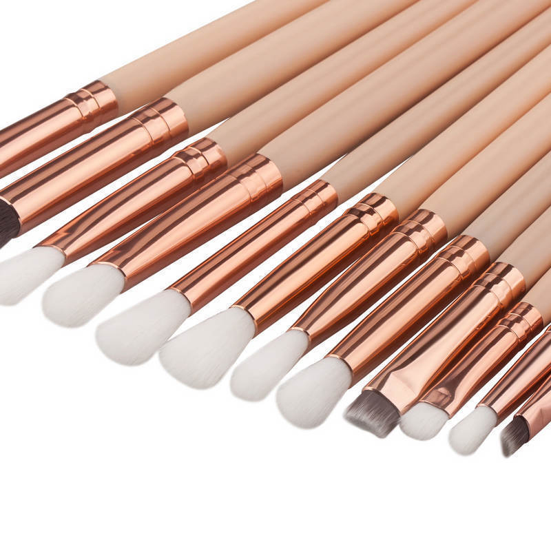 Conjunto de Pincéis de Maquiagem com Cabo de Madeira Rosa Dourado Clássico 12 Pincéis de Cerdas Macias