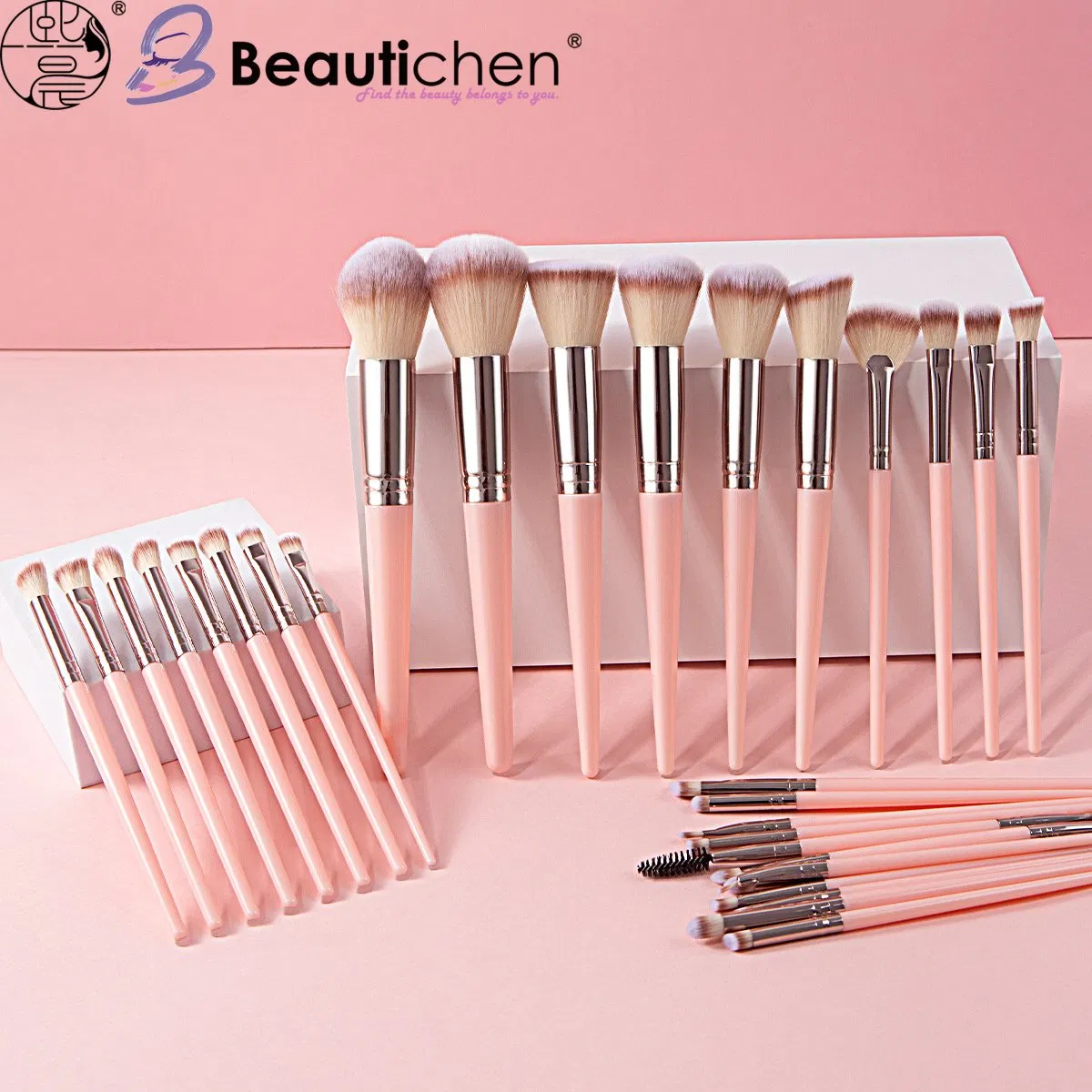 Conjunto de Pincéis de Maquiagem Beautichen 30-Piece - Cerdas Macias e Ferrule Prata - Kit Completo de Pincéis Cosméticos para Olhos, Rosto e Iniciantes