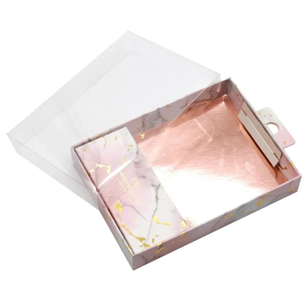 Conjunto de Pincéis de Maquiagem Cosmética Personalizados em Rosa com Caixa de Embalagem de Papelão Reciclado