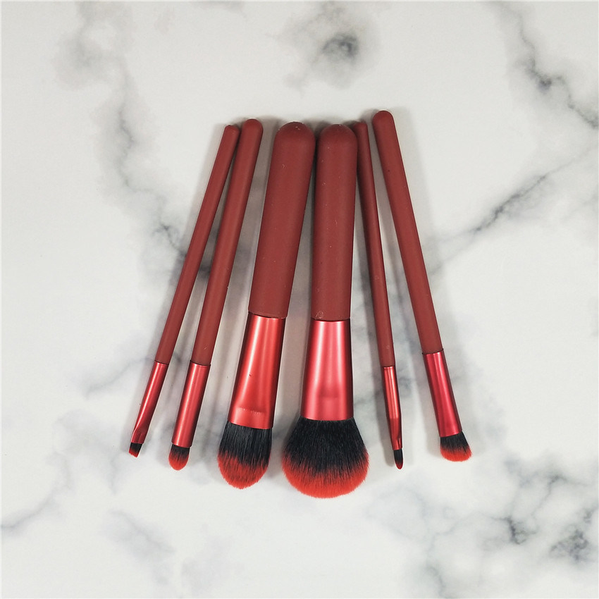 Ferramenta Cosmética Vermelha Profissional para Maquiagem por Atacado 6PCS Kit de Pincéis Kabuki para Rosto e Sombra de Olhos