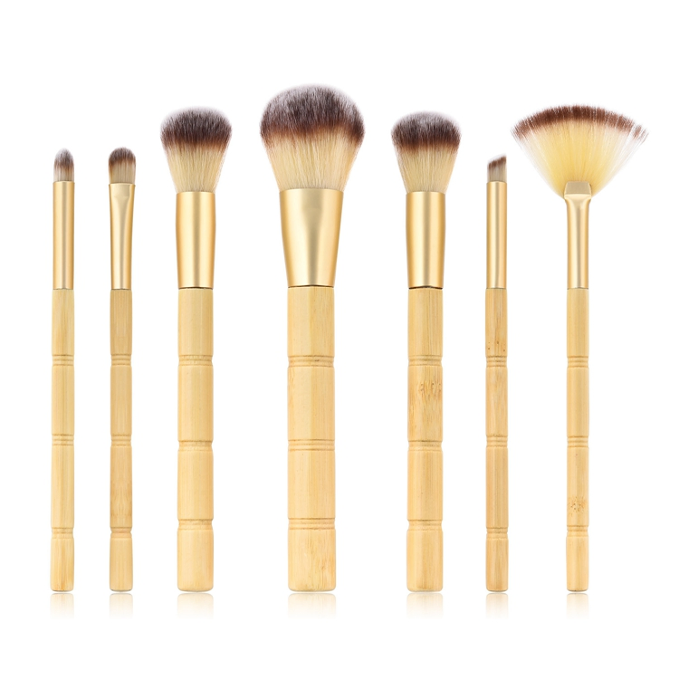 Novo 7PCS Conjunto de Pincéis de Maquiagem de Bambu com Cerdas Naturais e Macias para Base, Blush e Sombra de Olhos Ferramenta de Maquiagem