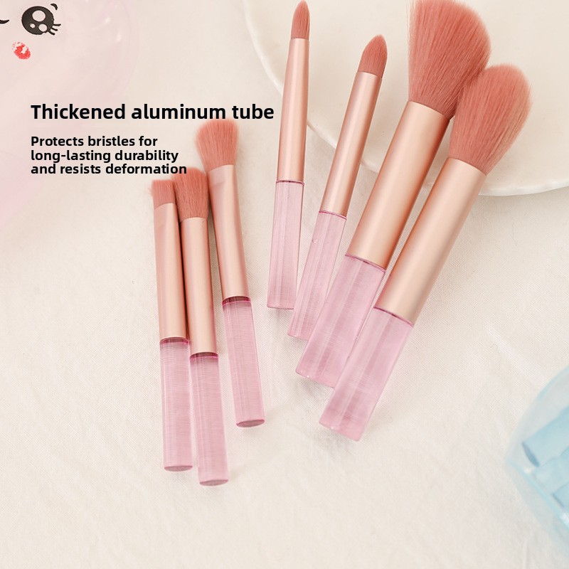 Wholesale 7Pcs Mini Makeup Brush Set Soft Nylon Bristles Plastic Handle Powder Eyeshadow Concealer OEM Custom Logo Travel Daily