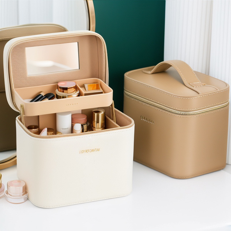 GREENSIDE High-End Ins Cosmetic Storage Box Women's Portable Large Capacity Leather Makeup Organizer Super Popular