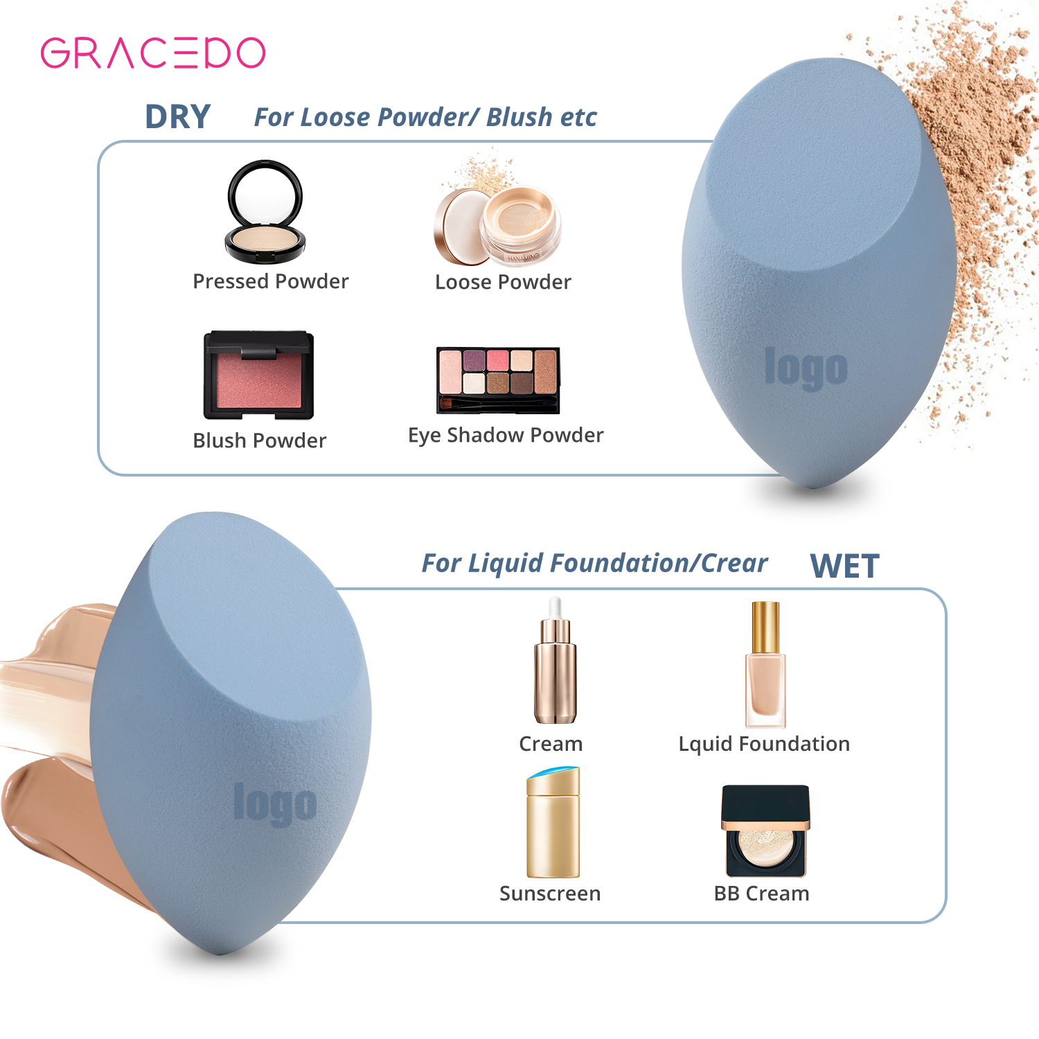 No Moq Multi-color Makeup Sponge Wholesale Custom Logo Latex-free Beauty Makeup Blender Foundation Sponge