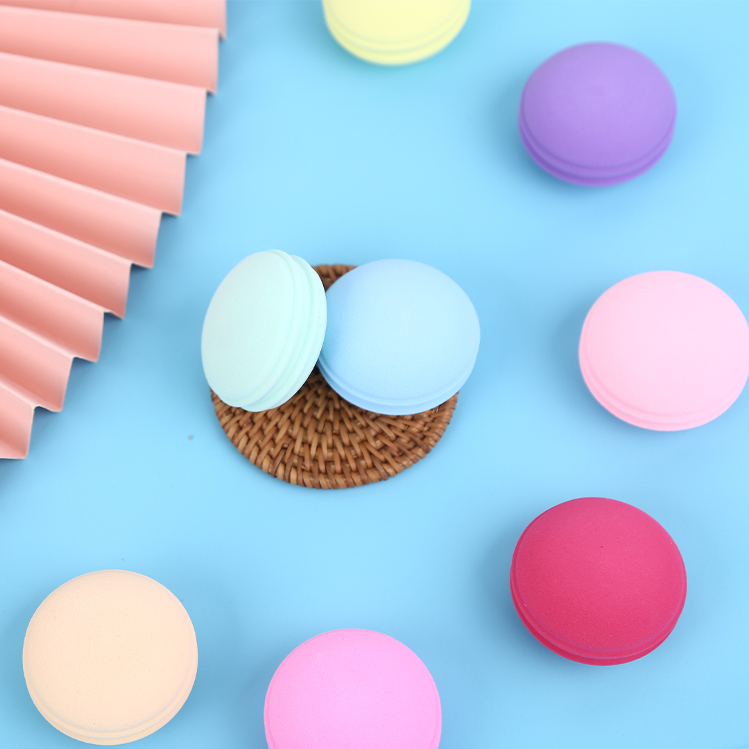 Good Quality Sponge Macarons Shape Customized Color Washable Makeup Sponge Blender Sponge