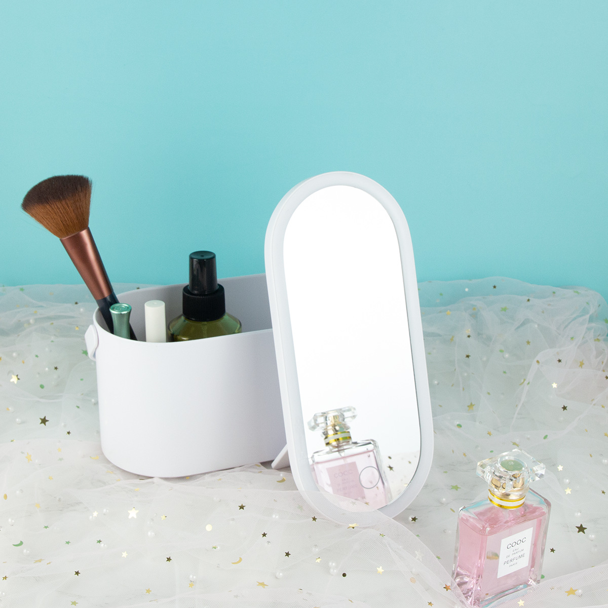 Travel Portable Fashion Exquisite Plastic Makeup Case Mirror Rotating Design Water Resistant Thread Accept Customization Plastic