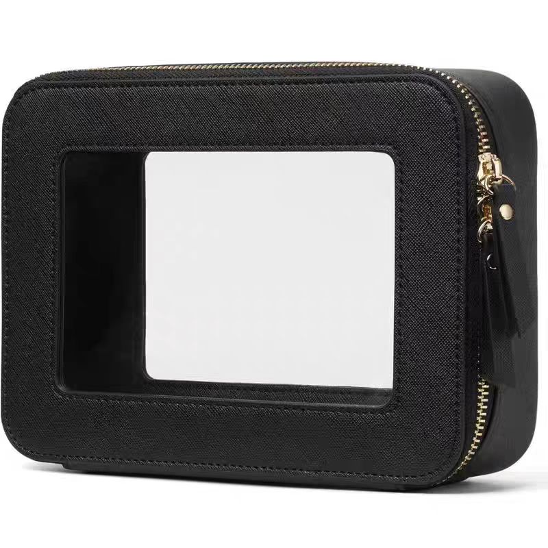 Small Cute Tiny Leather PU for Toiletry Organizer Case Mini Clear Makeup Bag with Zipper Closure for Travel Purse Cosmetics