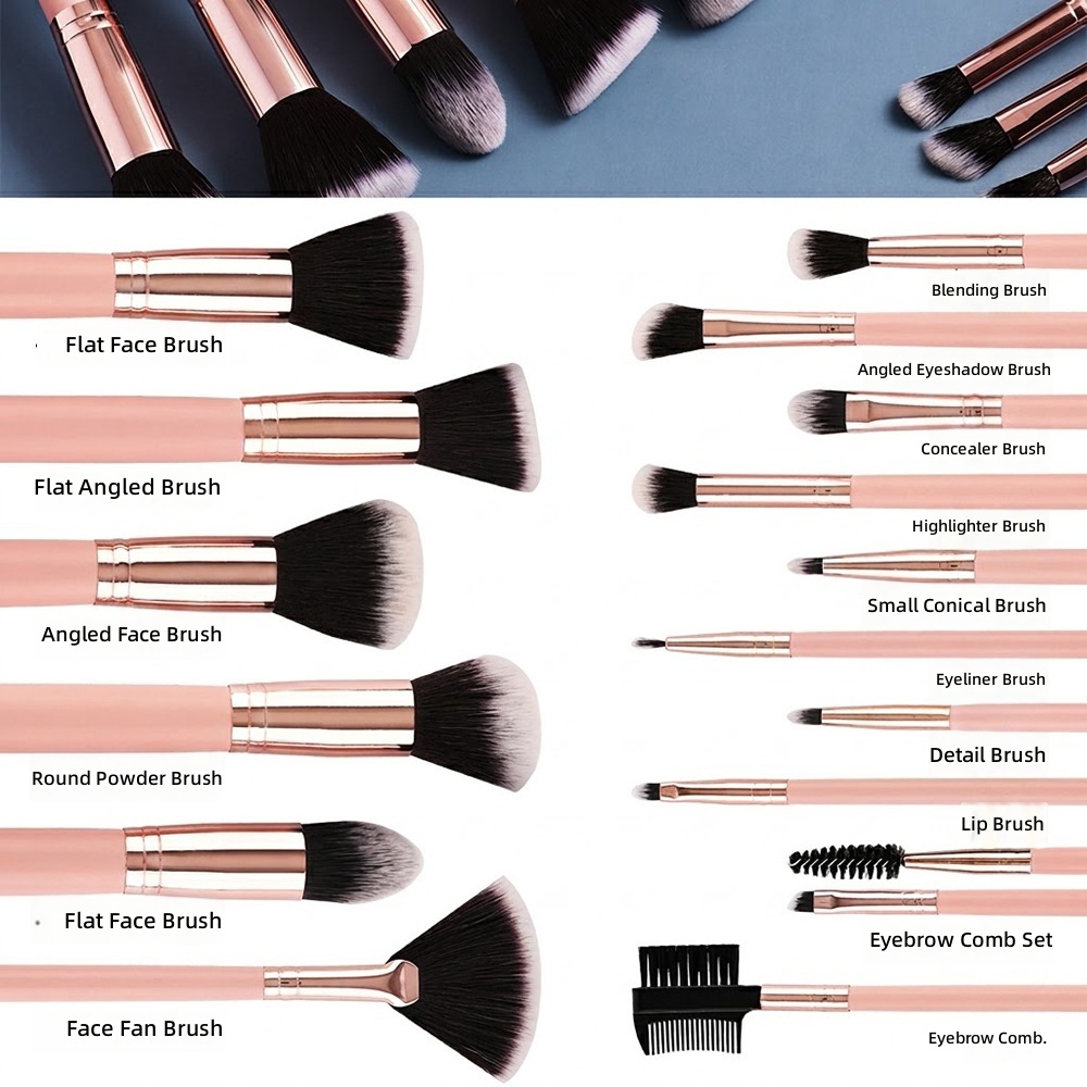16 Piece Pink Makeup Brush Set Wooden Handle Synthetic Bristles Professional Face Makeup Kit for Foundation Blush Eyeshadow