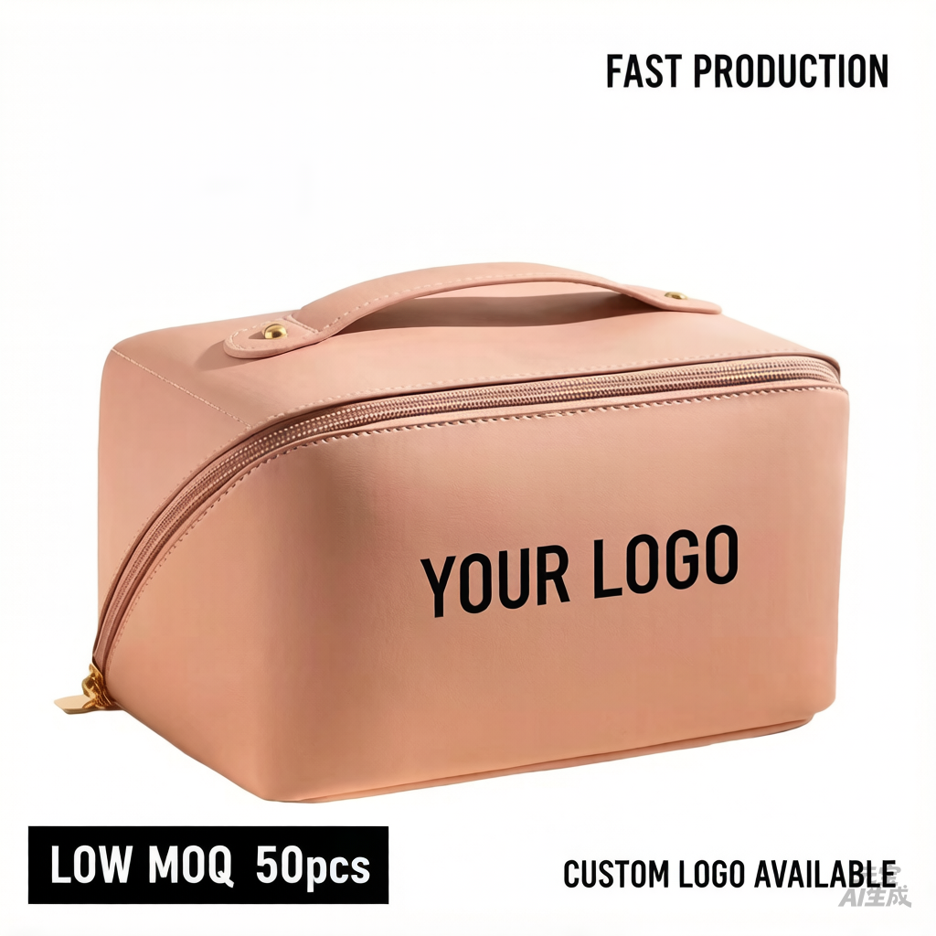 Large Capacity PU Leather Makeup Bag Waterproof for Toiletry Case Zipper Custom Logo Floral Pattern Portable Travel Cosmetic Box
