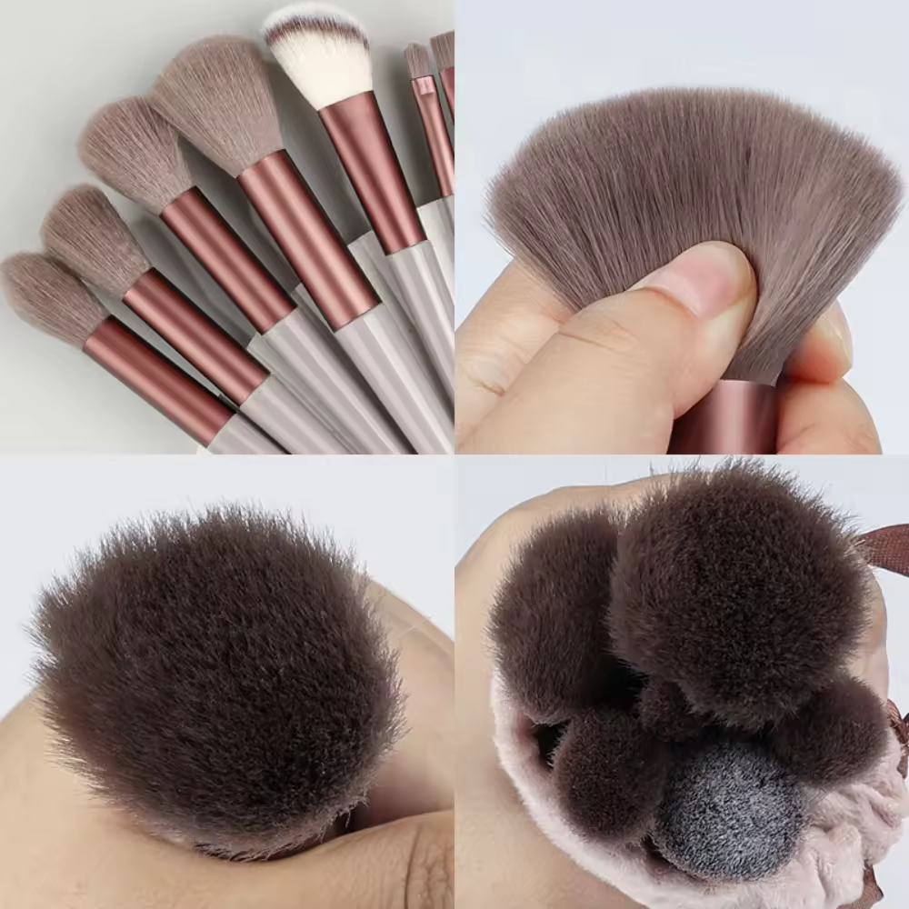 13pcs Super Soft Blush Eyeshadow Cosmetic Brush Foundation Women Flat Shape Soft Makeup Tools Bag Powder Eye Makeup Brushes Set