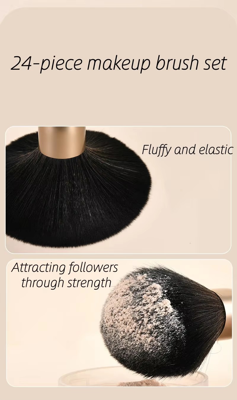 24-Piece Black and Gold Makeup Brush Kit with Soft Bristles and High Quality Wooden Handle for Face Makeup and Foundation Use