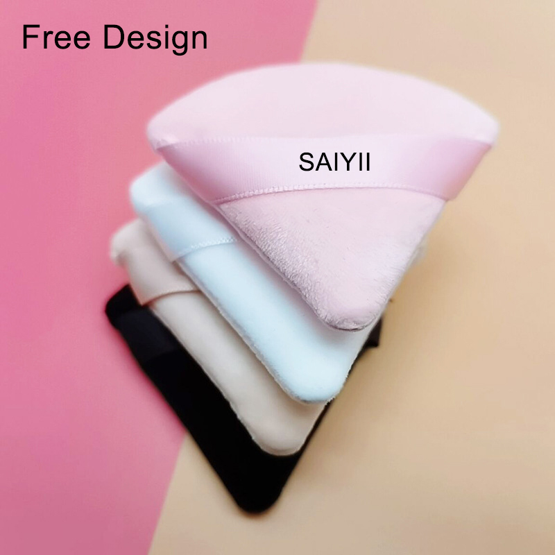 SAIYII Top Seller Triangle Powder Puff Makeup Sponge Soft Velour Cosmetic Puff Black Velvet Loose Powder Puffs for Face