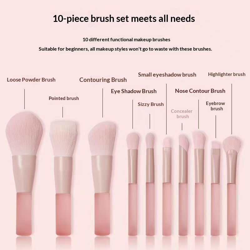 Private Label 10-Piece Synthetic Hair Face &amp; Eye Makeup Brush Set With Shaving Brush Travel-Friendly For Ladies