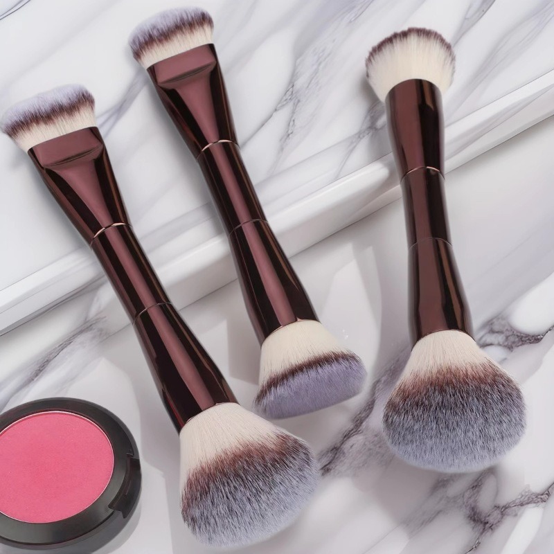 Hot-Selling All-Aluminum Handle Soft Nanofiber Powder Brush Dual-Head Brush Foundation Contour Beauty Tool Makeup Brush Set