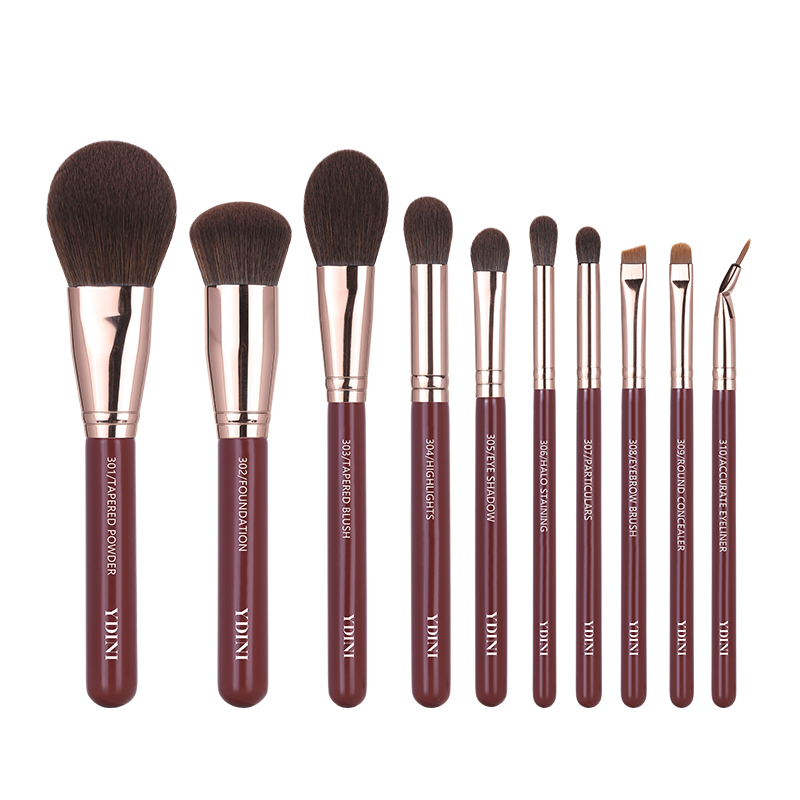 YDINI Wholesale Custom Logo 10pcs Private Label Brushes Make up Kabuki Foundation Makeup Brush Set