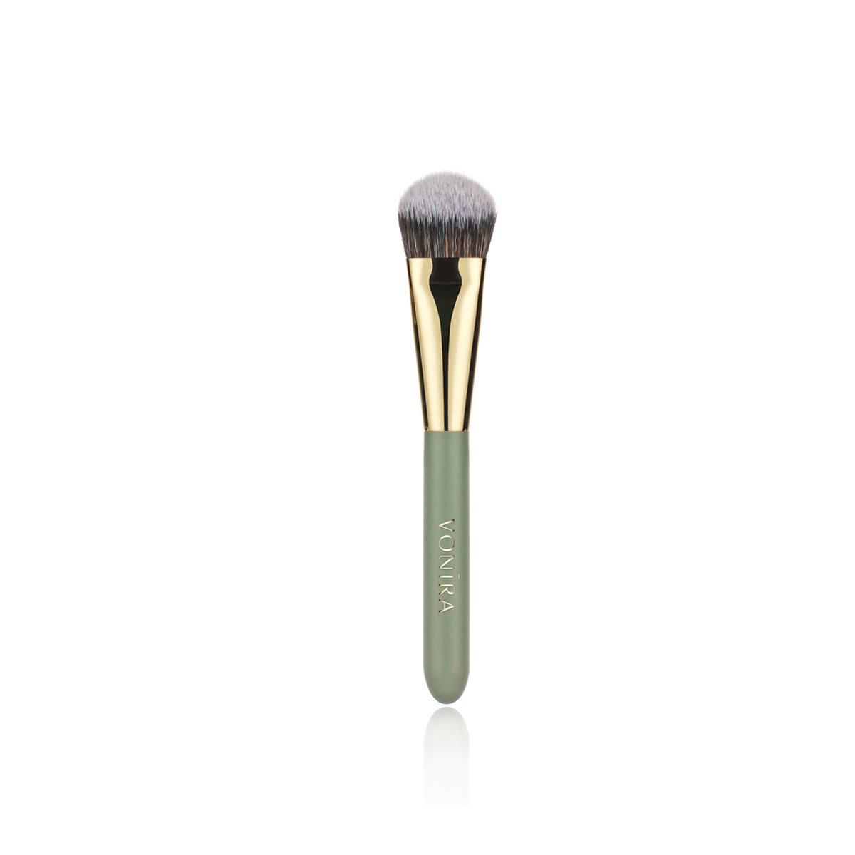 Vonira GHF-107 Curved Liquid Foundation Brush With Gold Copper Green Wood Handle Custom Private Label