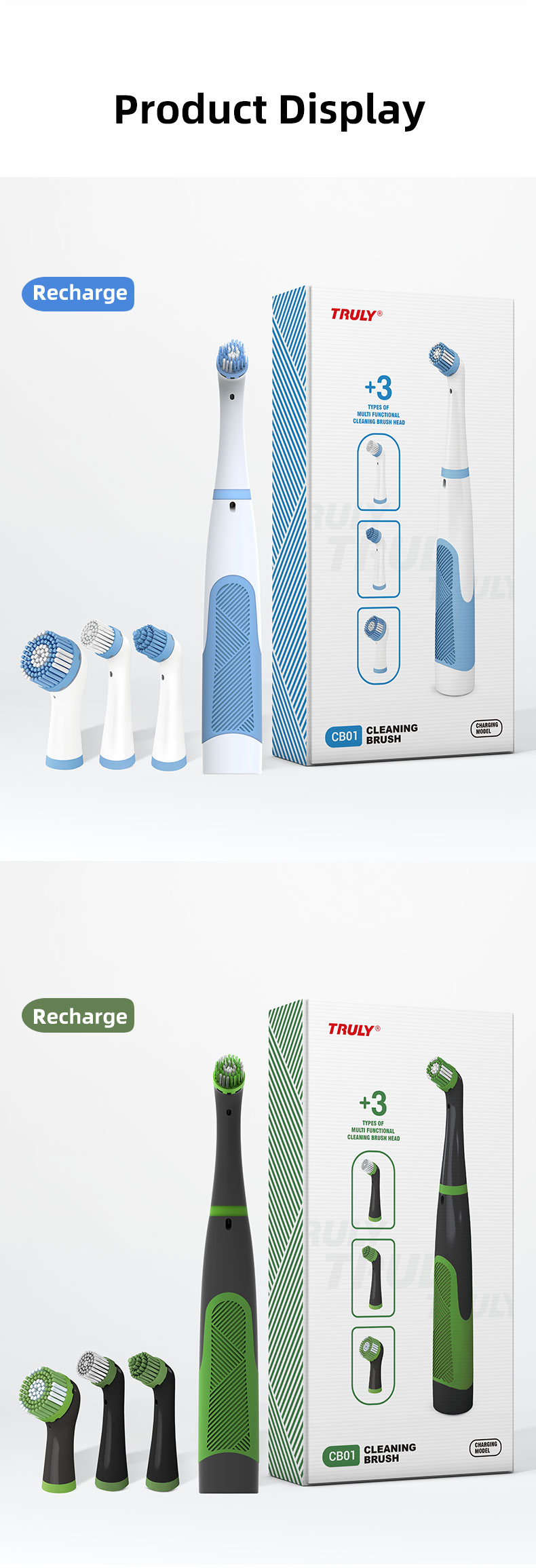 TRULY Electric Cleaning Brush Kitchen and Bathroom Multi Functional Cleaner Electric Shoe Cleaning Brush Handheld Cleaning Brush