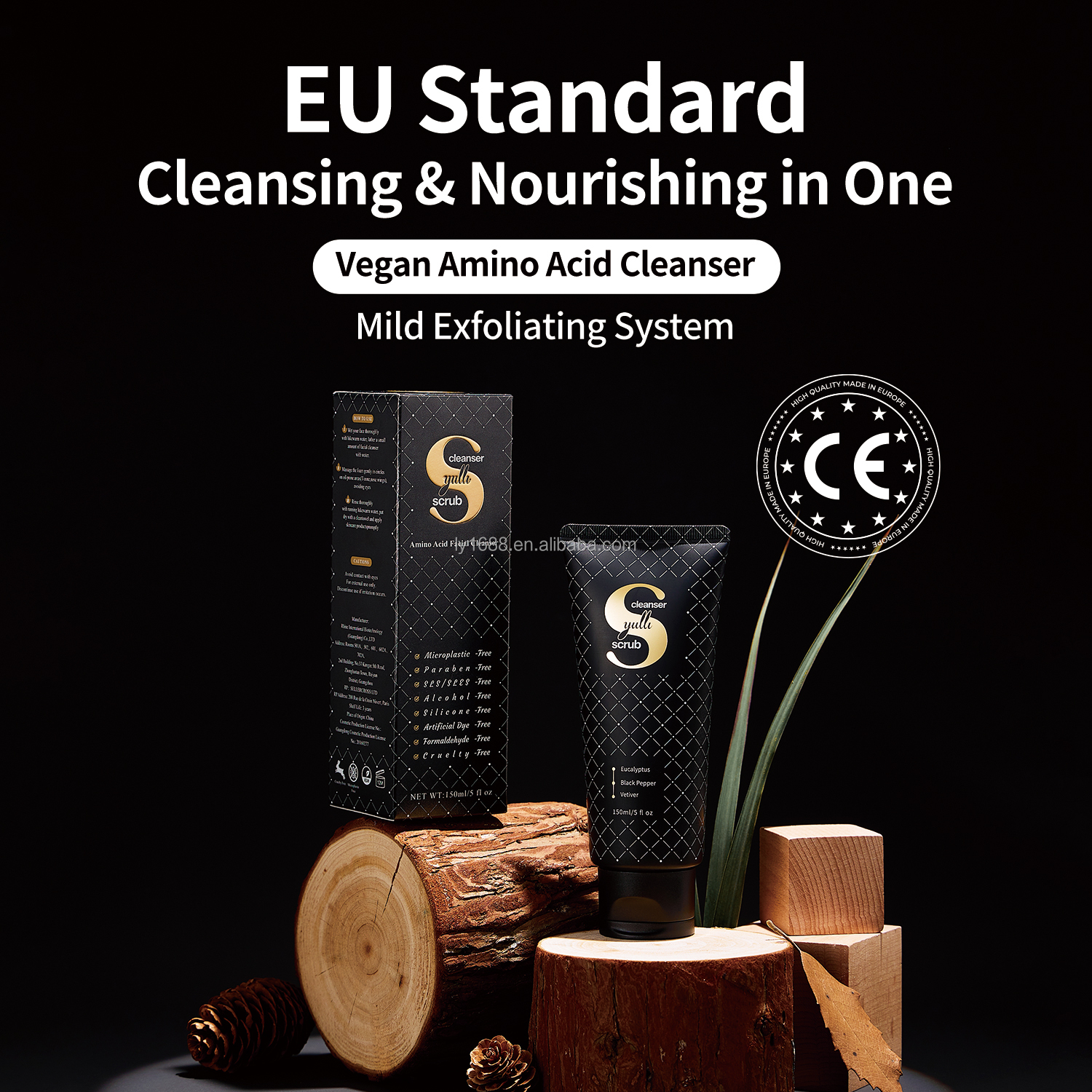 Amino Acid Organic Facial Scrub Cleanser For Men Dual Physical Exfoliating Deep Pore Cleansing Moisturizing EU Compliant