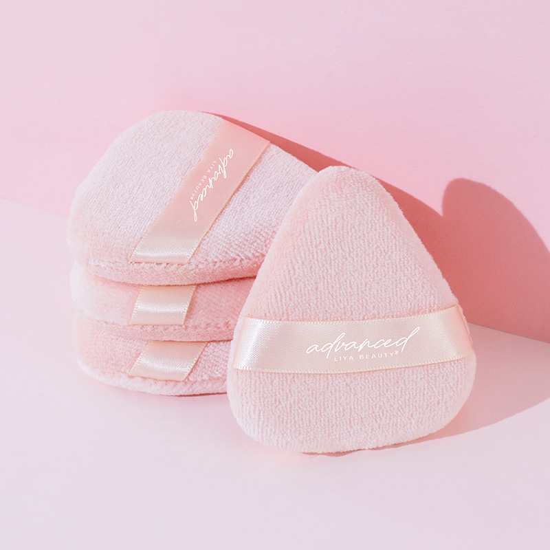 Triangle Shape Makeup Puff Soft Cotton Powder Puff with Strong Ribbon Private Label