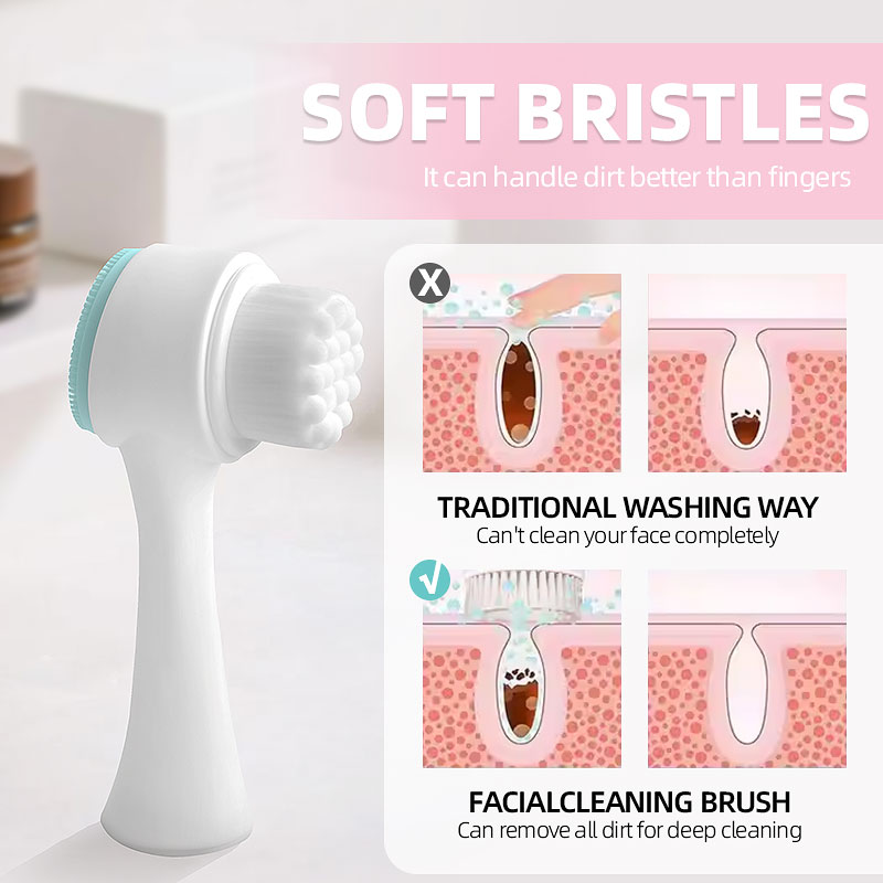 In Stock 2-in-1 Multifunction Nylon And Silicone Facial Cleansing Brush Plastic Face Cleanser With Logo/Pattern Labeling